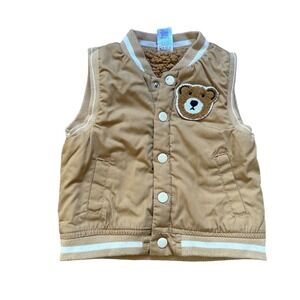 Little Lad Varsity Vest Kids Tan Excellent Sherpa Lined Bear Patch SIZE 2T